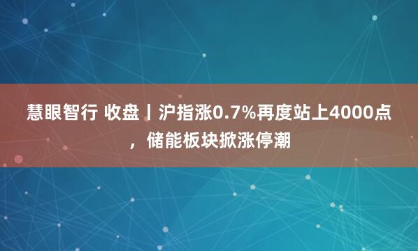 慧眼智行 收盘丨沪指涨0.7%再度站上4000点，储能板块掀涨停潮